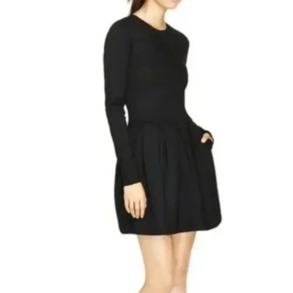 Aritzia Talula Tartine Pleated Fit and Flare Long Sleeve Black Mini Dress Size 4 - Picture 3 of 14